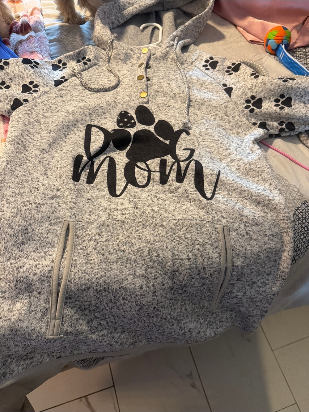 Dog Mom Paw Print Hoodie - Gray with Black Accent - Picture 3 of 6